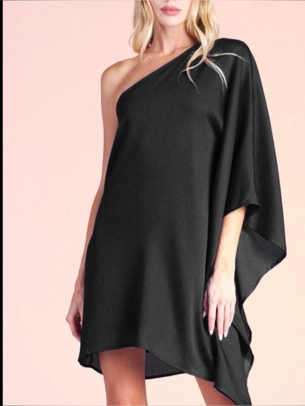One Shoulder Black Drape dress Asymmetrical Neckline Trailing Fabric